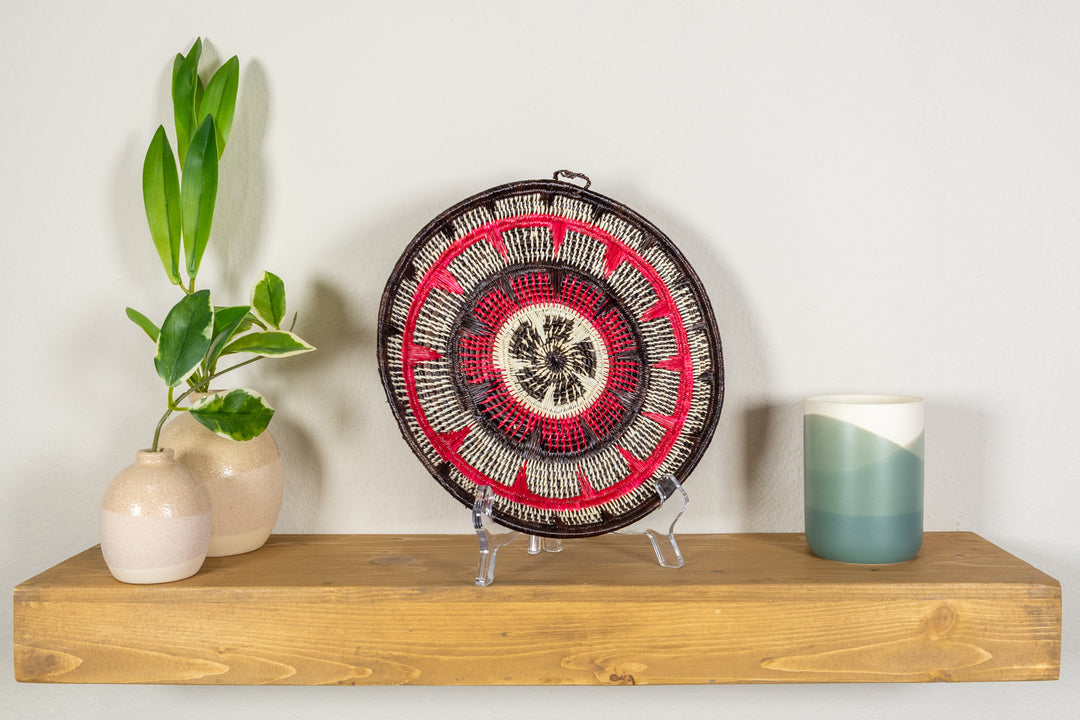 Black Red And White Solar Sunrise Basket Plate