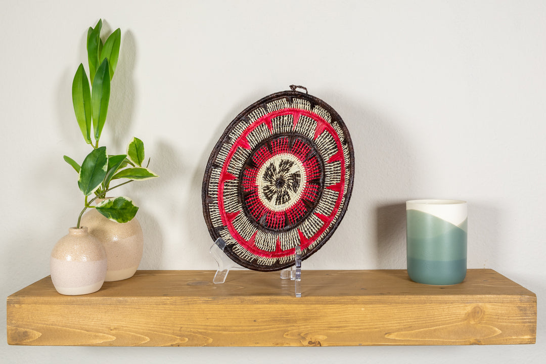 Black Red And White Solar Sunrise Basket Plate