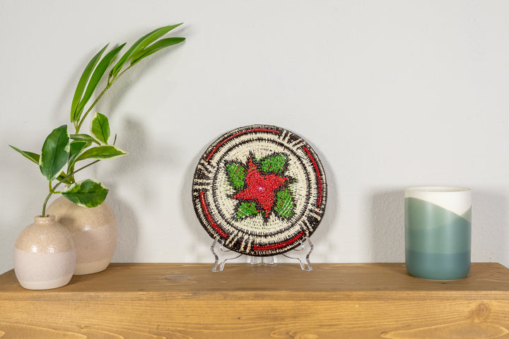 Red And Green Spiral Flower Small Basket Plate