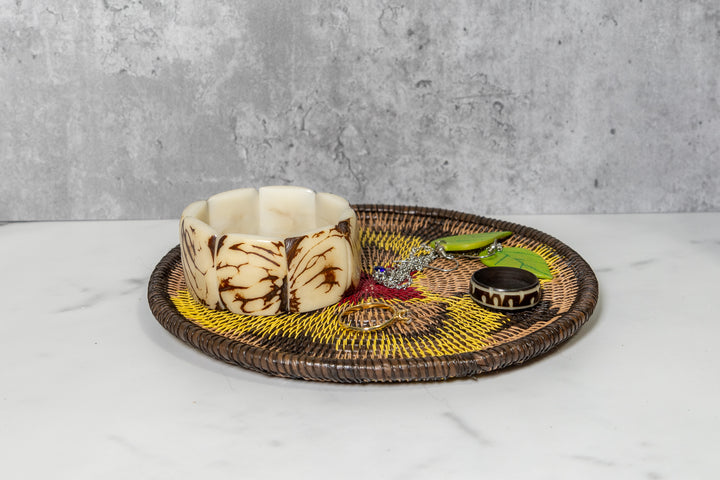 Red Center Buttercup Floral Flower Basket Plate