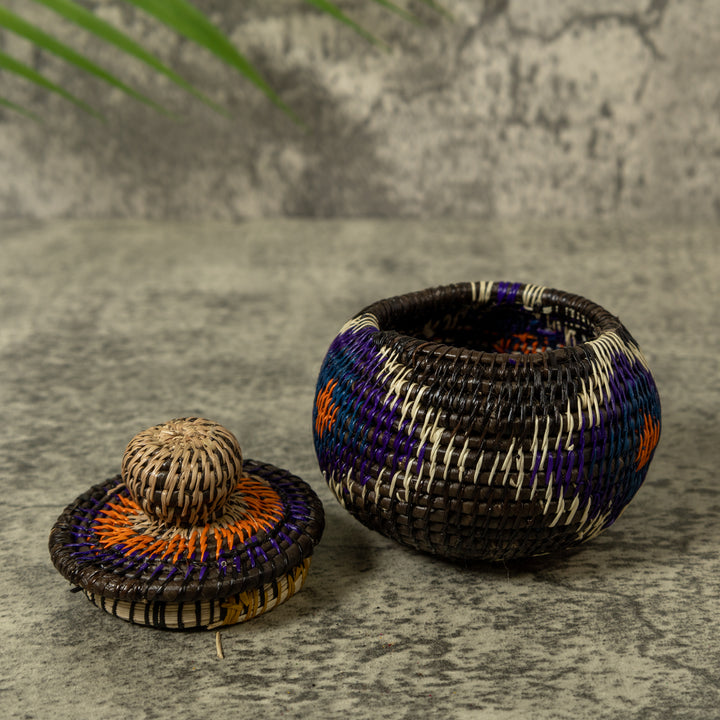 Purple White And Orange Rainforest Basket With Top