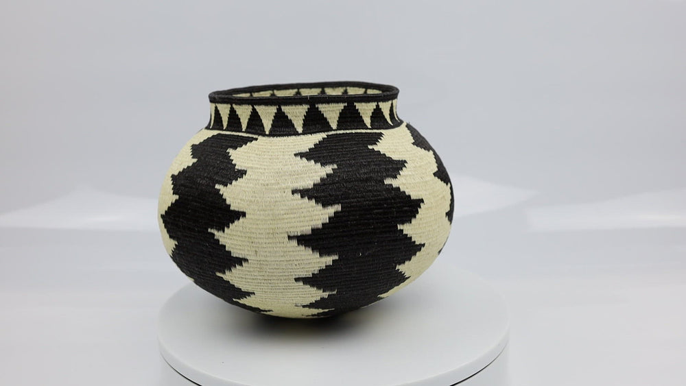 woven Southwest design black white large basket Panama art