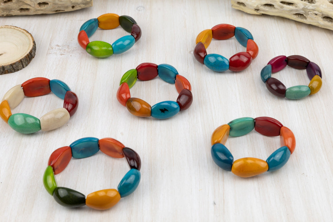 Hand Made Rainbow Tagua Nut Bracelet Ecuador