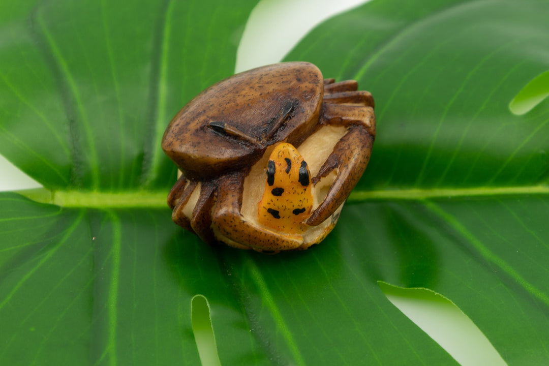 Vintage Crab Golden Frog Tagua Nut Made By Wounaan And Emberá Panama Indians. Animal Statue, Vegetable Ivory, Carving Miniature, Figurine