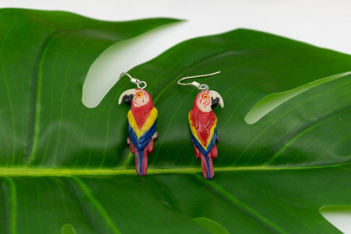 Hand Carved Macaw Parrot Earrings Panama