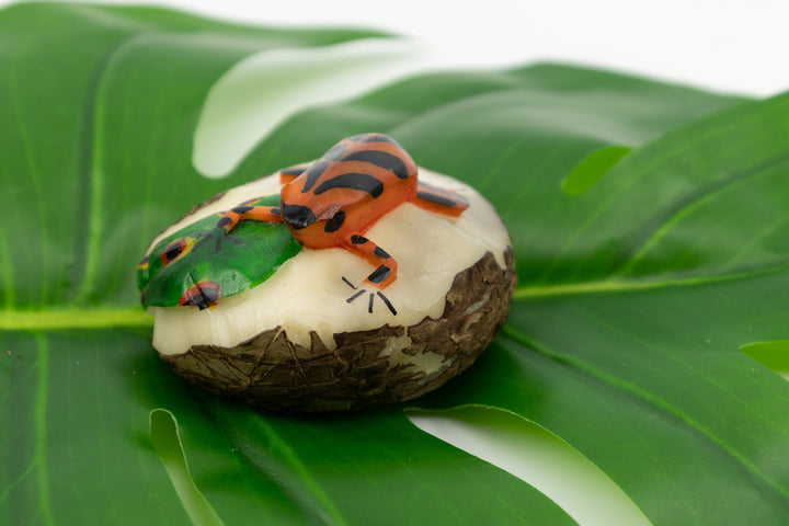 Hand Carved Poison Dart Frog Tagua Nut Made By Wounaan And Emberá Panama Indians. Animal Statue, Carving Miniature, Figurine, Decoration