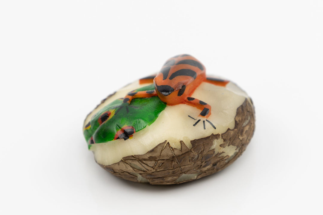 Hand Carved Poison Dart Frog Tagua Nut Made By Wounaan And Emberá Panama Indians. Animal Statue, Carving Miniature, Figurine, Decoration