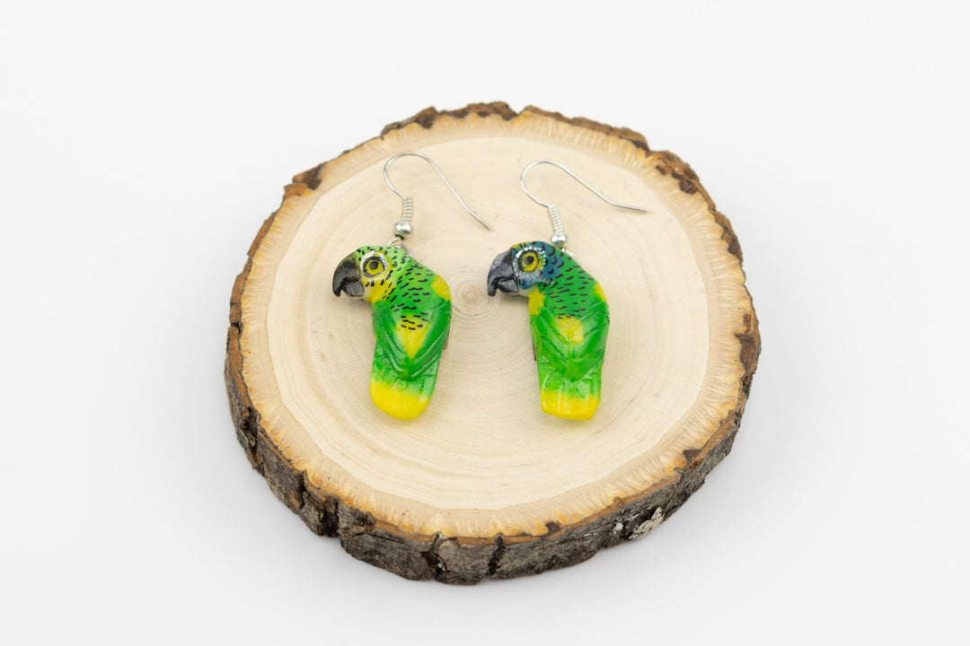 Classic Hand Carved Tagua Nut Parrot Earrings Panama