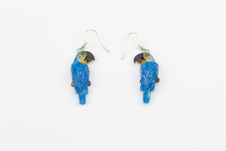 Hand Carved Macaw Parrot Earrings Panama